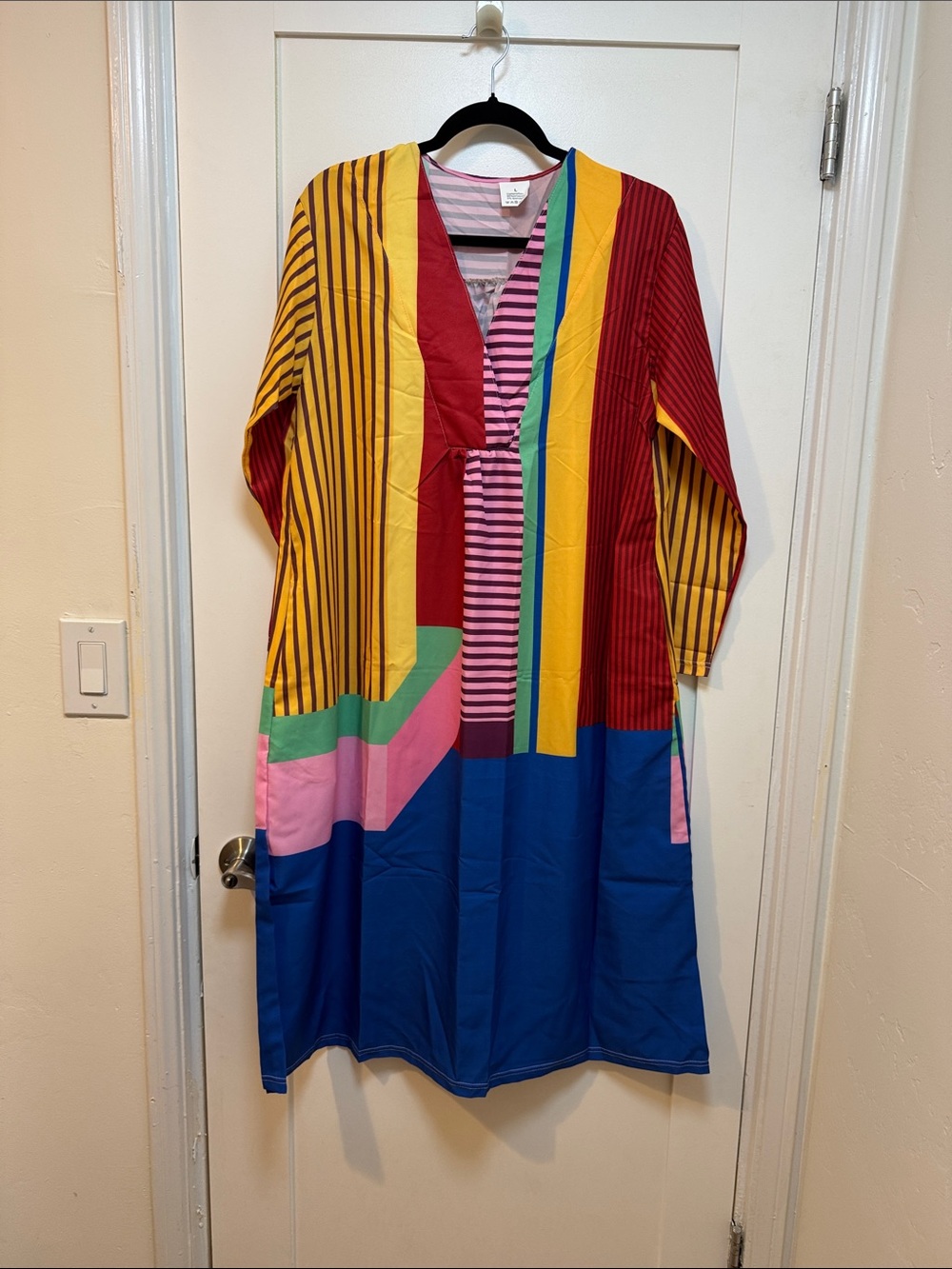 Vibrant Color-Block Casual Midi Dress in Blue, Yellow, Red & Pink
